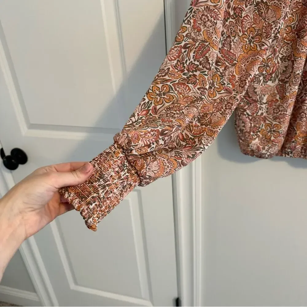 EVEREVE Pink Floral Printed Long Sleeve Blouse Top Small